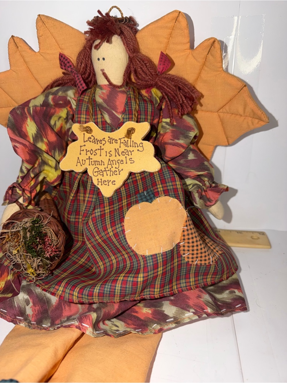 Vintage Primitive Autumn Angel Cloth Doll Fall Harvest Thanksgiving Decor 22" - Picture 3 of 11